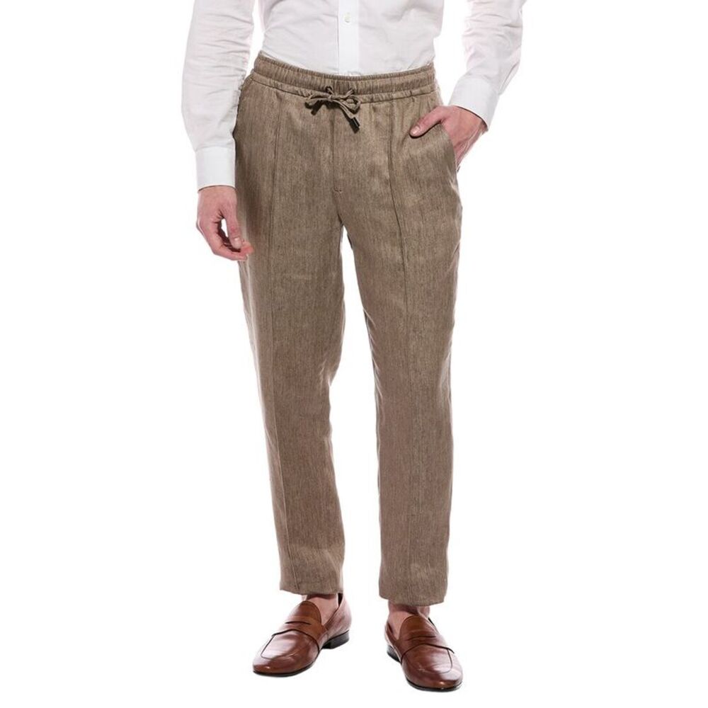 Isaia Mens  Linen Trouser, Brown